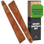 12″ Teak Wooden Spatula for Cast Iron, Small Wood Flipper, Egg Scraper, Flat Wooden Turner, Multipurpose Wood Cooking Utensil, Spatulas Perfect for Flipping, Serving, Scraping & Turning - Set of 2