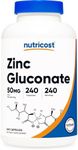 Nutricost Zinc Gluconate 240 Vegetarian Capsules (50mg) - Gluten Free and Non-GMO