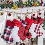 LUBOT 6 Pack Christmas Stockings Large Family Xmas Stocking Red Match Flannel Plaid Plush Fur Hanging for Holiday Decorations