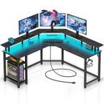 Rolanstar Computer Desk 56" with Power Outlets USB Ports & LED Strip, Reversible L Shaped Desk with Monitor Stand & Storage Shelf,L Shaped Gaming Computer Desk with Hooks,Black