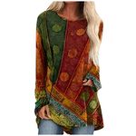 Blouses for Women UK, Plus Size Clothing for Women Ladies Jumpers Jumper Dresses Ladies Ethnic Style Printed Loose Long-Sleeved Large Size T-Shirt Sweater Party Tops for Women (Orange,5XL)