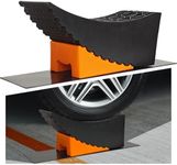 Raised Tire Change Ramp,Large RV Camper Levelers with 6" Lift, Dual Axle Tandem Wheel AidCurved Design for Tire Change of RV/Camper/Travel Trailer with Chocks, Anti-Slip Mats, Carrying Bag,(1 Pack)