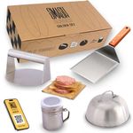 ADEGO Professional Stainless Steel Smash Burger Kit + QR with Recipe Book – EU Certified Product Food Contact – Professional Smash Burger Set – Burger Crusher