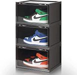 DEESSE Shoe Boxes Multipurpose 6 Pack Sneaker Containers Bins, Shoe Storage Box, Clear Plastic Stackable Shoe Organizer for Closet, Space Saving Foldable Shoe Sneaker Containers (Pack of 3, Black)