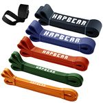 Pull Up Assistance Bands, HAPBEAR Resistance Band Set of 5, Long Power Workout Rubber Bands with Door Anchor, Strength Heavy Duty Exercise Bands for Powerlifting Stretching Fitness Training, Colorful