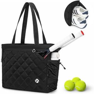 KAVIGOR Tennis Tote Bag with Shoe Compartment - Extra-Large Quilted Pickleball Bag Holds 2-4 Rackets, Water-Resistant & Lightweight for Men & Women