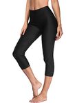 ATTRACO Womens Long Swim Shorts UPF 50+ Swim Leggings Stretch Swim Capris 3/4 Length Leggings Black