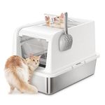 Courpal® Stainless Steel Cat Litter Box with Lid: Top & Side 2-Door Large Litter Box - Enclosed & Open Adjustable Metal Litter Pan with High Wall: Anti-Leakage | Non-Sticky | Easy Clean | 24"x15"x15"