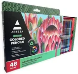 Arteza Colored Pencils, 48 Colors, Soft, Highly-Pigmented, Wax-Based Core Pencil Crayons, Art Supplies For Adults & Teens