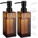 GMISUN Amber Glass Soap Dispenser, 12 Oz Hand Soap Dispenser Bathroom with Stainless Steel Pump, Dish Soap Dispenser for Kitchen, Bathroom/Kitchen Liquid Soap Dispenser Set, 2 Pack