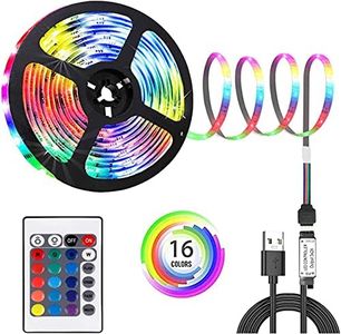 HL LED Strip Light, 16.4ft/5M USB Powered Tv Led Backlight, IP65 Waterproof Rope Light Color Changing Tape Light Kit with 24 Keys IR Remote Controller for Home Decoration (5M)