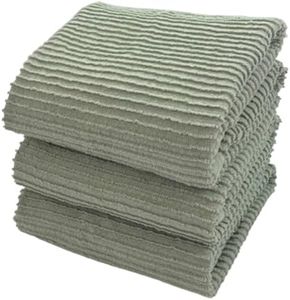 Sage Green Kitchen Dish Towels 100% Cotton Cloth Soft Cleaning Drying Absorbent Terry Ribbed Loop: Set of 3 Multipurpose for Everyday Use