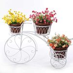 Mishy Wood Cycle Planter Stand For 3Cart Planter Stand Tricycle Plant Holder Use Flower Pot Holder Stands Shelf Rack Wrought Iron Planter Shelves For Patio Living Room Garden Balcony (White)