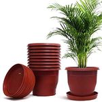 Livzing Plastic Flower Pot with Bottom Tray Set - 9 Inch, Pack of 10 (Brown), Garden Planters with Drain Holes for Home Plants,Plastic Pots for Indoor and Outdoor Gardening with Drip Tray