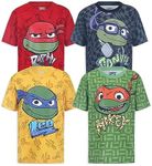 Nickelodeon Teenage Mutant Ninja Turtles Boys 4 Pack Short Sleeve T-Shirts for Big Kids, Red/Blue/Yellow/Green, 10