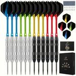centaur 12 Pack Steel Tip Darts, Professional 22 Grams Metal Dart Set with 4 Color Premium Aluminum Shafts and 4 Style PET Flights and Dart Case, Silver & Black