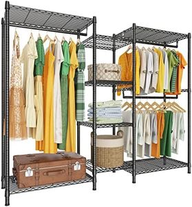 LEHOM G6M Heavy Duty Clothes Rack for Hanging Clothes, Portable Garment Rack Compact Size Closet Organizer, Freestanding Metal Clothing Rack Wardrobe Closet with Storage Shelves for Bedroom(Medium)