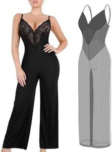 Popilush Shapewear Jumpsuit for Women - Lace Jumpsuit Built in Shapewear V Neck Spaghetti Straps Wide Leg Romper