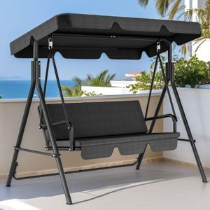 DWVO Porch Swing 3 Seat Porch Swing Patio Swing with Adjustable Canopy Outside Swing Bench, Removable Cushion, Suitable for Garden, Balcony, Backyard, Poolside, Black