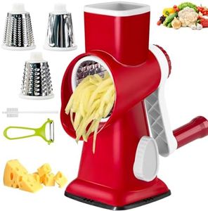 Eleko Meyar Cheese Grater with Handle, Multifunctional Manual Rotary Cheese Grater - Cheese Shredder Easily Chop Carrots, Potatoes, Vegetables and Fruits and Easy to Clean(red)