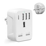 Travel adapter UK to European Plug,5 in 1 european to uk plug,with 1*USB C & 3*USB Ports,European Travel Adapter for Germany Spain France Turkey Greece Netherlands (Type E/F) (White Travel adapter)