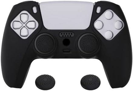 PlayVital Black Pure Series Anti-Slip Silicone Cover Skin for ps5 Controller, Soft Rubber Case for ps5 Wireless Controller with Black Thumb Grip Caps