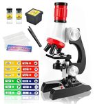 Science Kits for Kids - Beginner Microscope with LED 100X 400X and 1200X, Include Sample Prepared Slides 12pc, Educational Toy Birthday Valentine's Day Gift for Children