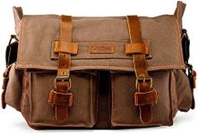 GEARONIC GEARONIC Men and Women Canvas Leather Messenger Bag for 14'' 15'' 17'' Laptop Satchel Vintage Shoulder Rugged Military Crossbody Large Briefcase (14 inch, Gray)