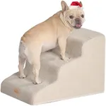 EHEYCIGA Curved Dog Stairs Ramp for Small Dogs 15.7" H, 3-Step Dog Steps for Couch Sofa and Chair, Pet Stairs for Cats, Non-Slip Balanced Pet Steps Indoor, Beige