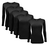 Natural Uniforms Women's Under Scrub Tee Crew Neck Long Sleeve T-Shirt-5-Pack (Medium, 5 Pack- Black)