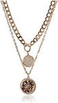 GUESS Gold-Tone Double Layer Coin Pendant Chain Necklace Set, one Size, Metal, Crystal