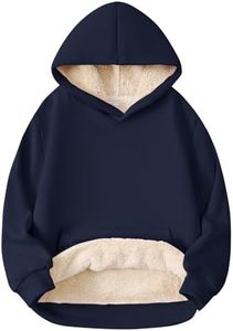Kid's Boys Girls Sherpa Fleece Lined Hoodie Winter Warm Cozy Pullover Sweatshirt (Small, Navy)