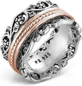 PZ Paz Creations .925 Sterling Silver and Rose Gold Over Silver Spinner Ring (6), Made in Israel