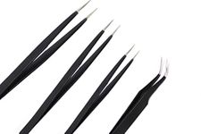 Johnson Tools Set of Straight and Curved Tips Stainless Steel Powder Coated Tweezers for Mobile,Gadget,Laptop and Jewelry Repair (Set of 4 Pieces)