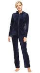 Dolcevida Women's Velour Tracksuits 2 Piece Outfits Hoodie & Sweatpants Sweatsuit Set (Full Zip Top- Navy, L)