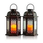 SteadyDoggie Solar Lanterns 2 Pack Bronze - Hanging Solar Lights with Flickering Candle LED - Retro Ornate Hanging Solar Lantern with Handle, Outdoor Hanging Lanterns 6.60 x 6.60 x 10.60 in