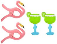 O2COOL Beach Towel Clips Set of 2 Boca Clips for Pool Chairs, Patio and Chaise - Super Cute and Fun Lounge Chair Clamps – for Cruise Ships, Vacations, Picnics and Home (2 Pack) (Flamingo/Margarita)