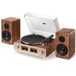 QLEARSOUL HiFire X Vinyl Record Player, Audiophile HiFi Turntables System with 100W Bookshelf Speakers,VU Meter, DSP Preamp, Rubber Mat, Support 33/45 RPM, RCA LINE in | Out