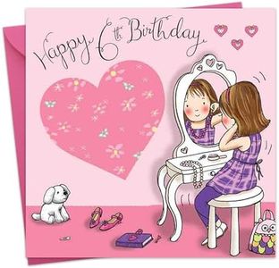 Twizler 6th Birthday Card For Girl with Dressing Table - Age 6 Birthday Card - Age 6 Card - Age 6 Girls Gifts - Childrens Birthday Card - Girls Birthday Card - Happy Birthday Card