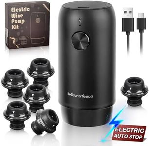 MetroTesco Electric Wine saver pump with 6 wine stoppers vacuum, wine preserver keep Your Wine Fresh for up to 10 Days, USB-C Rechargeable, 1 Pump 6 Stoppers Best Gifts for Wine Lovers, Black