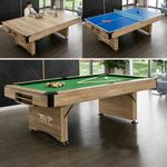 RUP 8ft 3 in 1 Folding Pool/Billards, Table Tennis Multi Game Table (All Set of accesories Included) (Brown & Green)