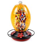 JALAMWANG Hummingbird Feeder for Outdoors Hanging, 25 Ounces, Hand Blown Glass, Leak Proof Rustproof, Containing Ant Moat, for Attract Hummingbird Garden Decoration etc (Orange Phoenix)