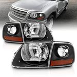 AmeriLite for 1997-2003 Ford F150 F-150 Harley Lightning 4pcs Halogen Headlights Corner Parking Lamp Assembly Set - Driver and Passenger Side