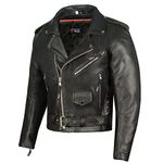 Men's ICONIC Brando Leather Motorcycle Jacket Premium Real Natural Buffalo Biker Jacket - Side Laces Concealed Carry Pockets, All-Season Leather Motorcycle Jacket for Men Black XXL