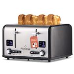 Peach Street Slice Toaster Compact Bread Toaster with Digital Countdown, Wide Slots, Auto-Pop Stainless Steel, 6 Browning Levels, Removable Crumb Tray, with Defrost, Bagel, and Cancel Function (Black,
