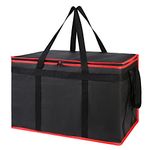 Insulated Food Delivery Bag for Hot and Cold Meal, XXX-Large Insulated Pizza Delivery Bags for Doordash/Uber Eats, Bodaon Grocery Tote Insulation Bag for Catering, Pizza Warmer, Black-Red, 1-Pack