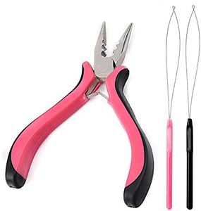 Hair Extension Pliers for Removal Professional Hair Extensions Kit Tools with Loop Threader for Micro Rings Nano Beads 3 Holes Plier