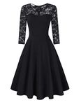 KOJOOIN Women's Floral Lace Dress Round Neck Cocktail Party Dress Vintage Swing Dress Black-01 Long Sleeve S