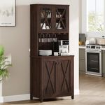 YITAHOME Farmhouse Bar Cabinet, 67" Tall Wine Bar Cabinet with for Wine Glass Rack, Home Bar Cabinet with Open Storage Shelves ＆ Glass Doors for Living Room, Hallway, Brown