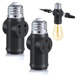 2Pcs Light Bulb Socket Adapter (Black), 3-in-1 Expansion Socket Multi-Function Light Socket Plug Adapter, E26/E27 Light Socket to Plug Adapter, for Garden, Garage, Porch